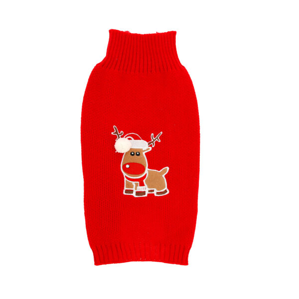 Dogman Stickad tröja Julmotiv Ren Röd 35cm